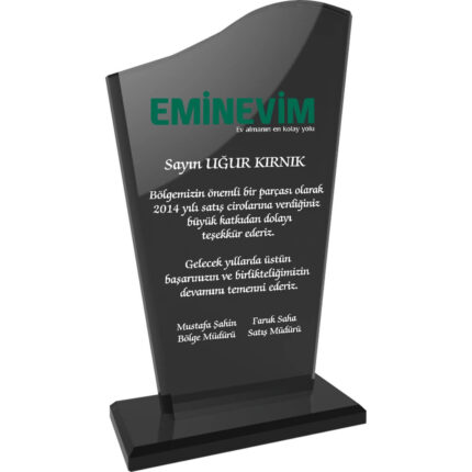 EKT-108 12 x 21 cm Füme Kristal Plaket