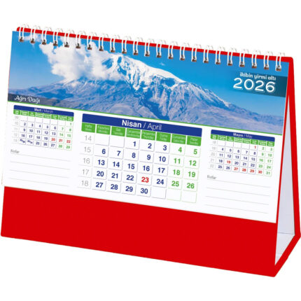 AMT-01-TK 20 x 14 x 7 cm Taslama - Kırmızı Manzara Masa Takvimi